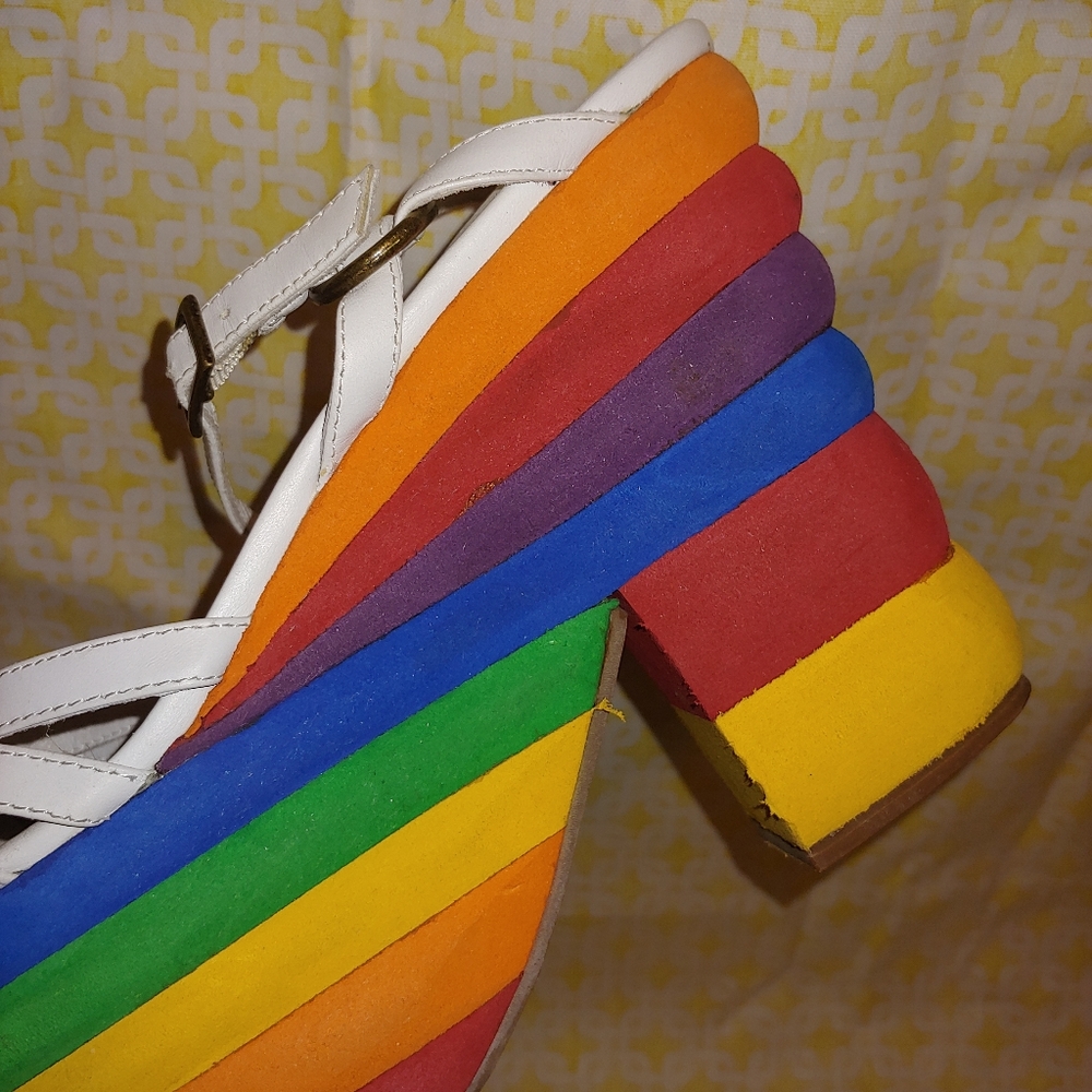 Jeffrey Campbell White Strappy Rainbow Platform Sandals - Picture 12 of 16